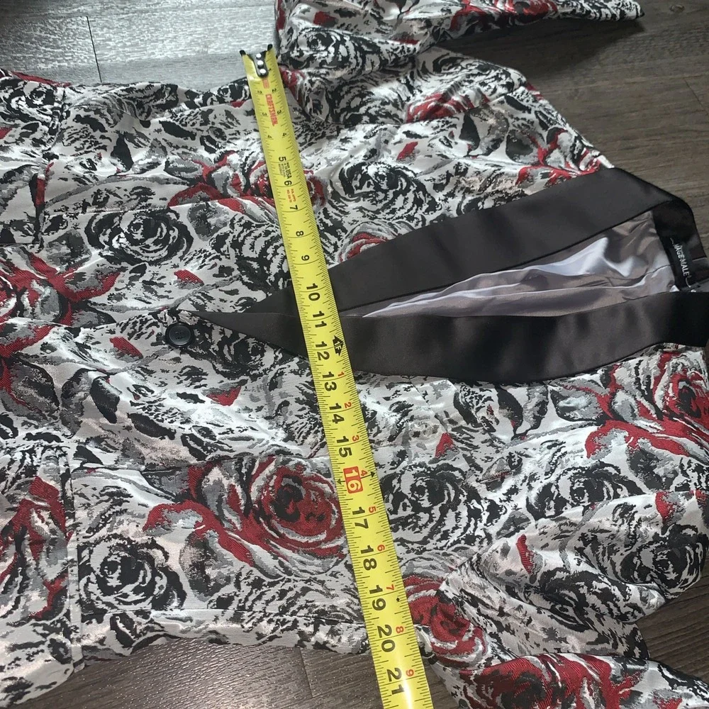 Mage Male Mens Blaze Size SFloral Rose Jacquard Tuxedo Jacket Black Red NWT